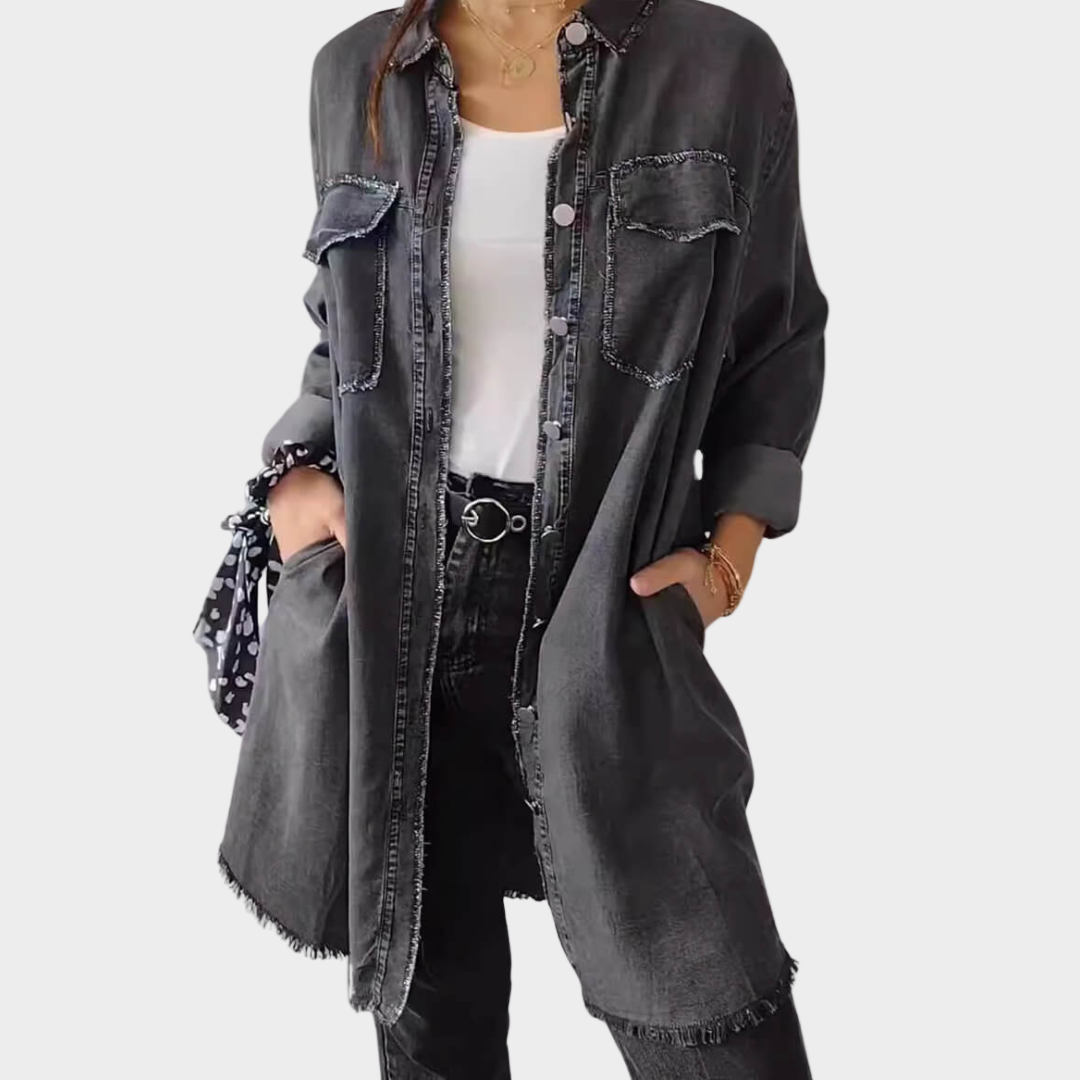 Džínové Šaty Košilového Střihu Denim Luxusní Exkluzivní