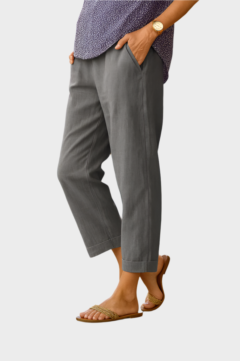 Bílé Lněné Bavlněné Cropped Kalhoty Exkluzivní Kolekce