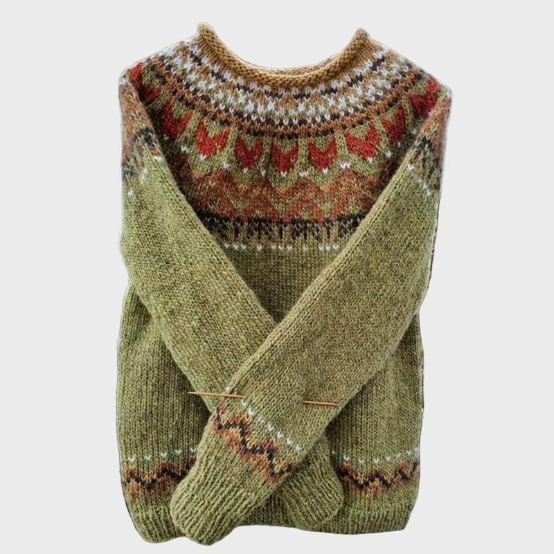 Pletený Rolák Exkluzivní Vintage Jacquard Vzorový Kousek