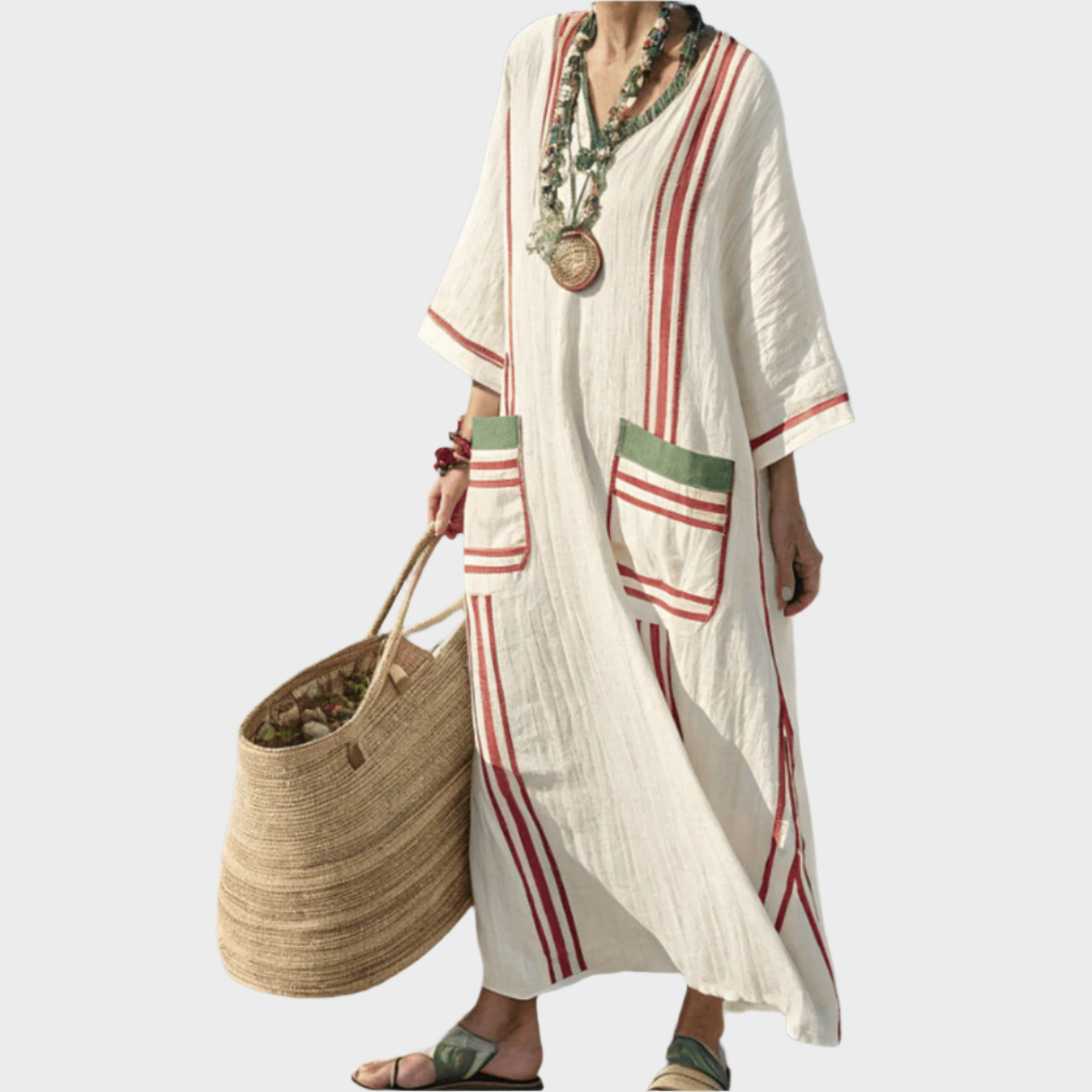 Kaftan Pruhy Oversized Kapsy Boho Kolekce Exkluzivní
