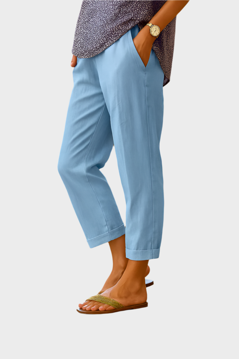 Bílé Lněné Bavlněné Cropped Kalhoty Exkluzivní Kolekce
