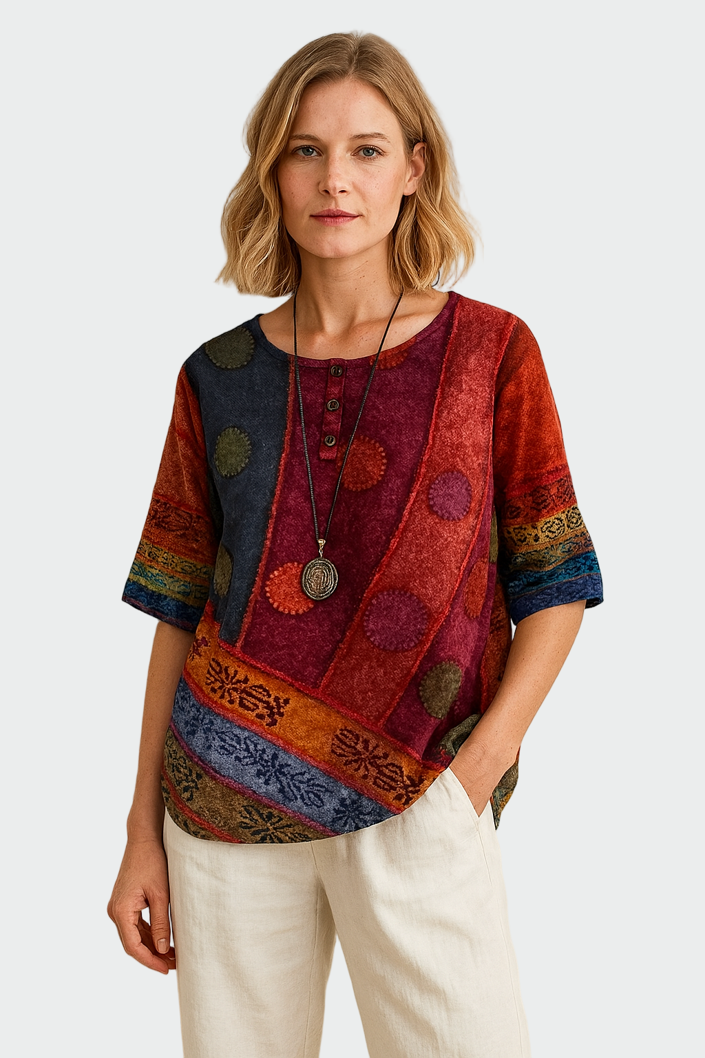Ethnic Color Blůza S Uměleckým Vzorem Exkluzivní Kolekce