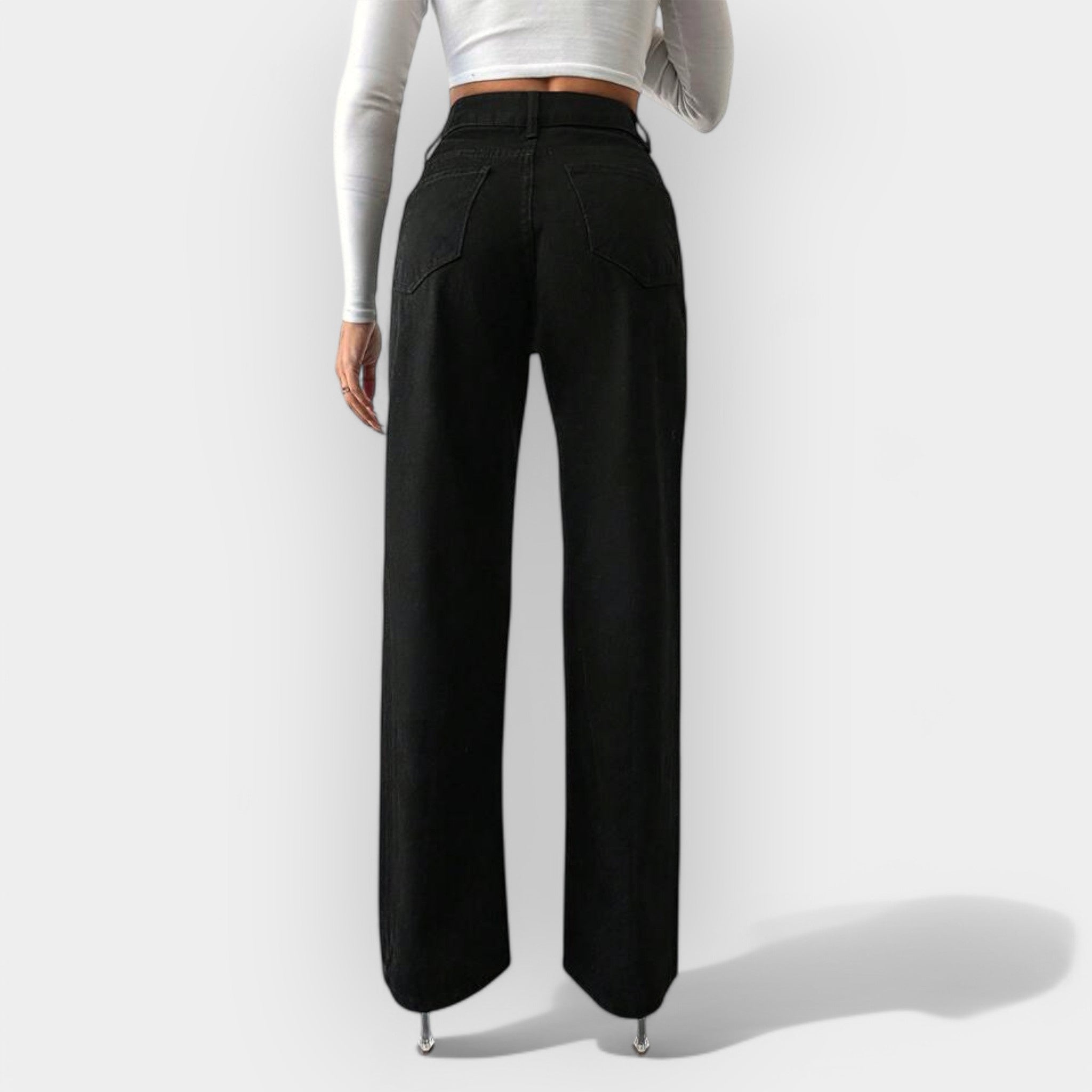 Vysoký Pas Džíny Se Širokými Nohavicemi Luxusní Denim