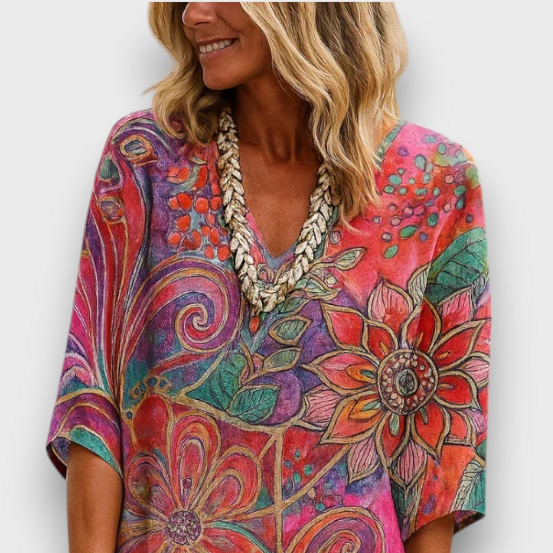Kaftan S Boho Kolekce Vzorem Exkluzivní Elegantní Ženy