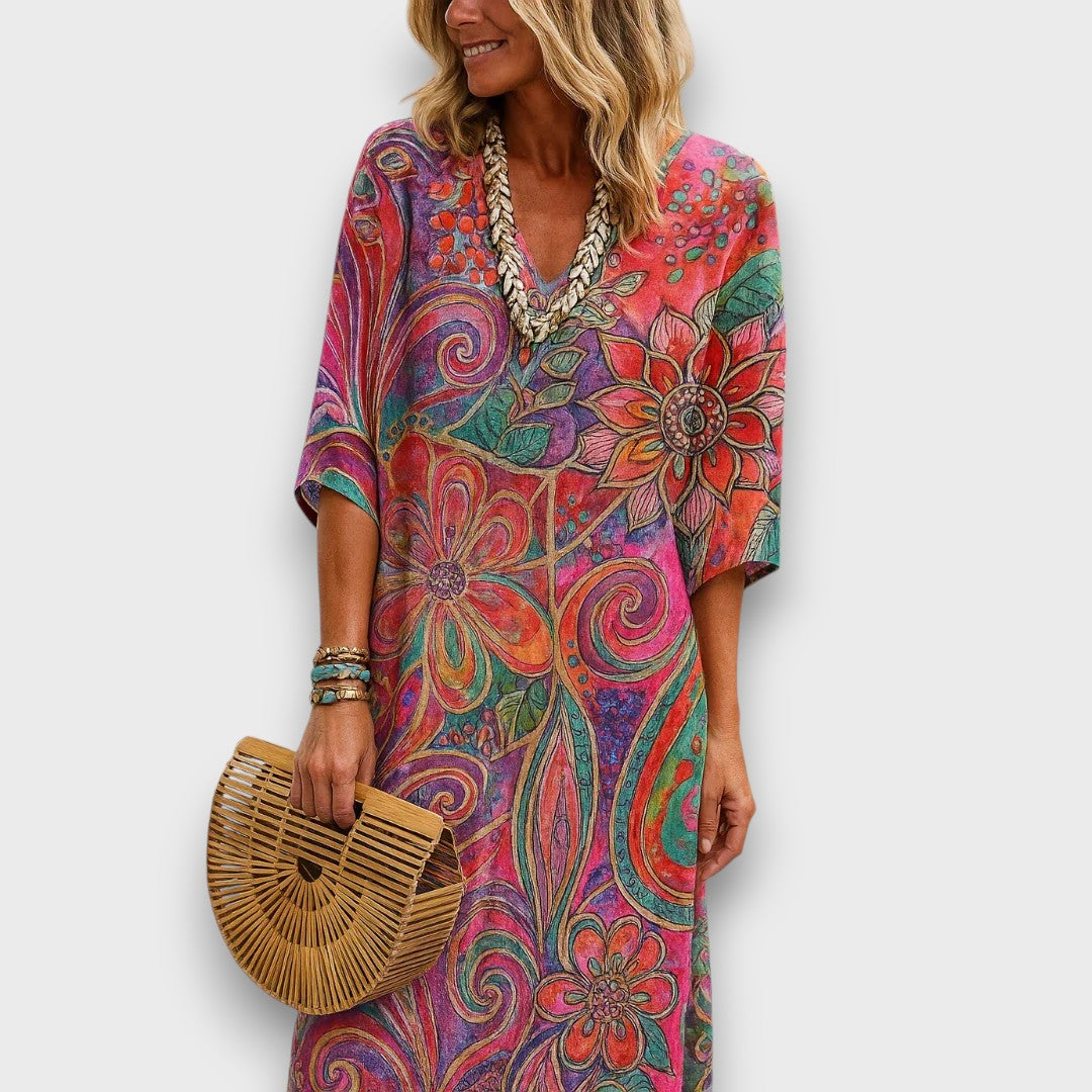 Kaftan S Boho Kolekce Vzorem Exkluzivní Elegantní Ženy