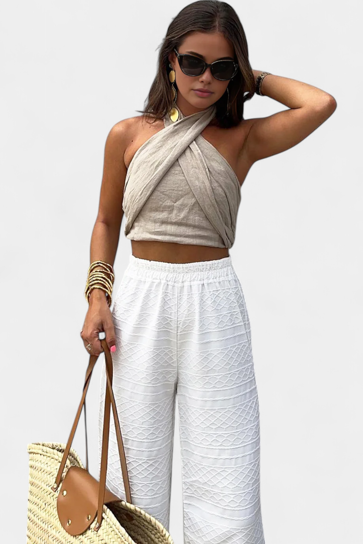 Lena Exkluzivní Top Křížený Halter Bez Zad S Uzel Styl