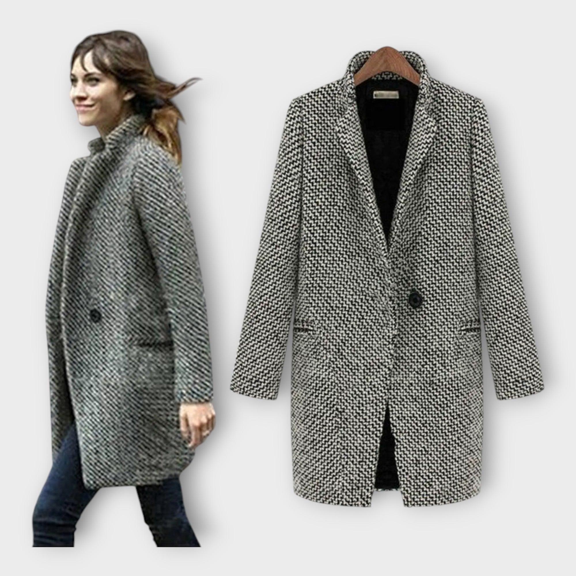 Vlněný Kabát Nadčasový Design Kolekce S Elegantním Puncem