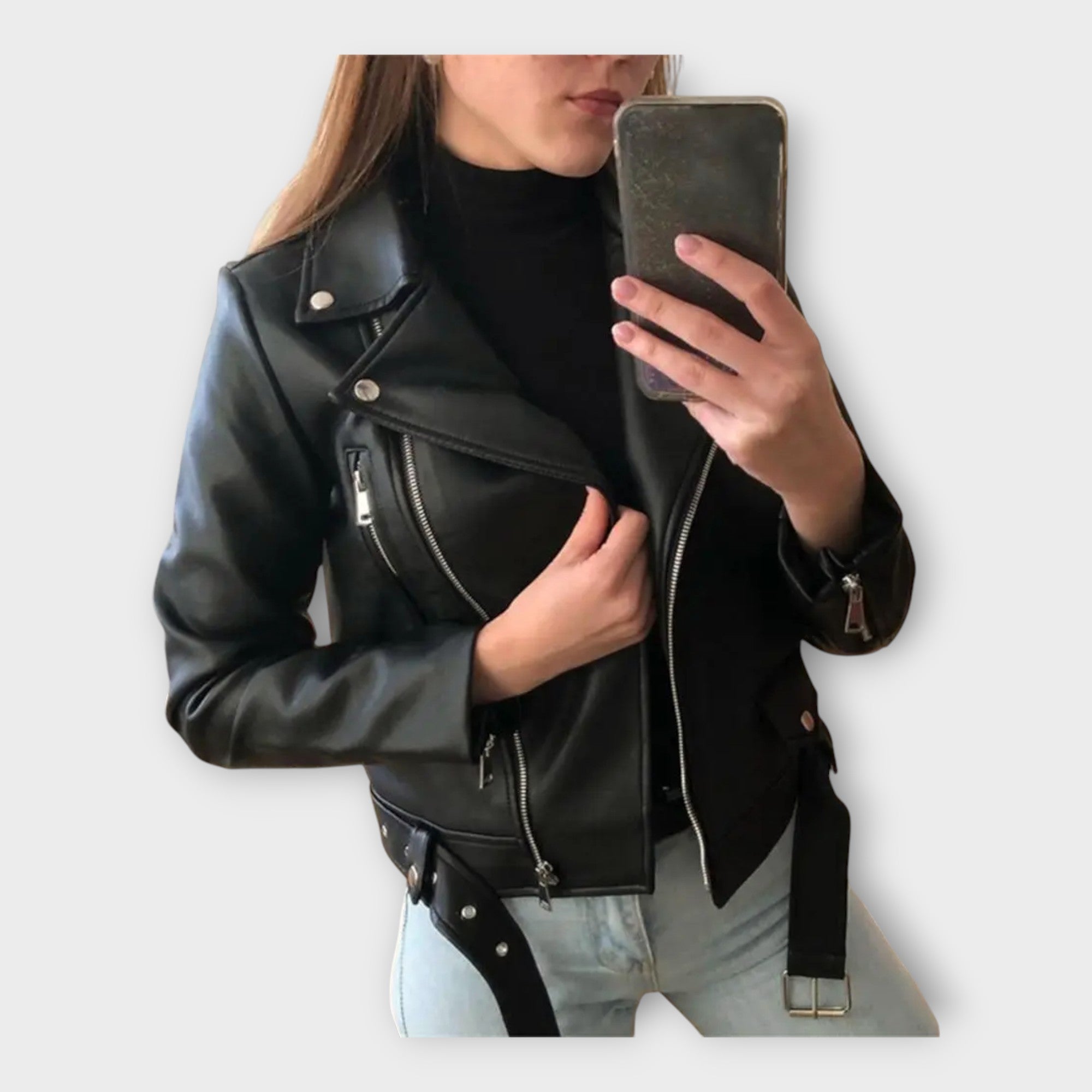 Moderní Kožená Bunda s Páskem Zipem Luxusní Kolekce