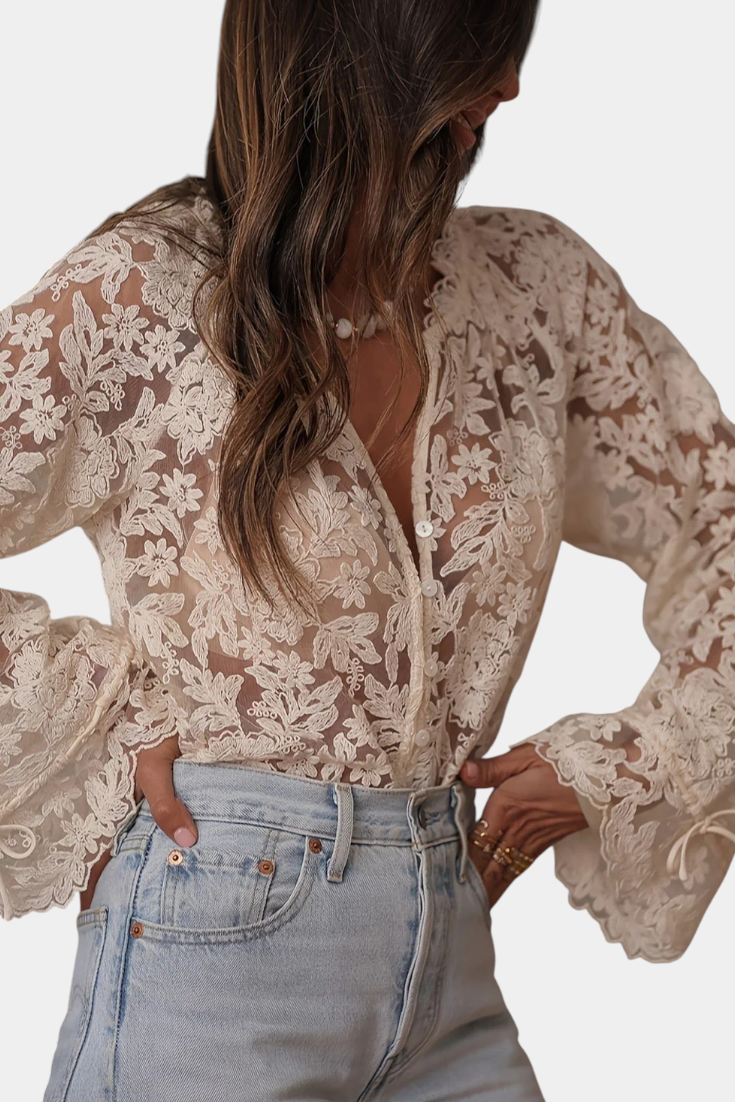 Calista Blůza Krajková Květinová Boho Kolekce Exkluzivní