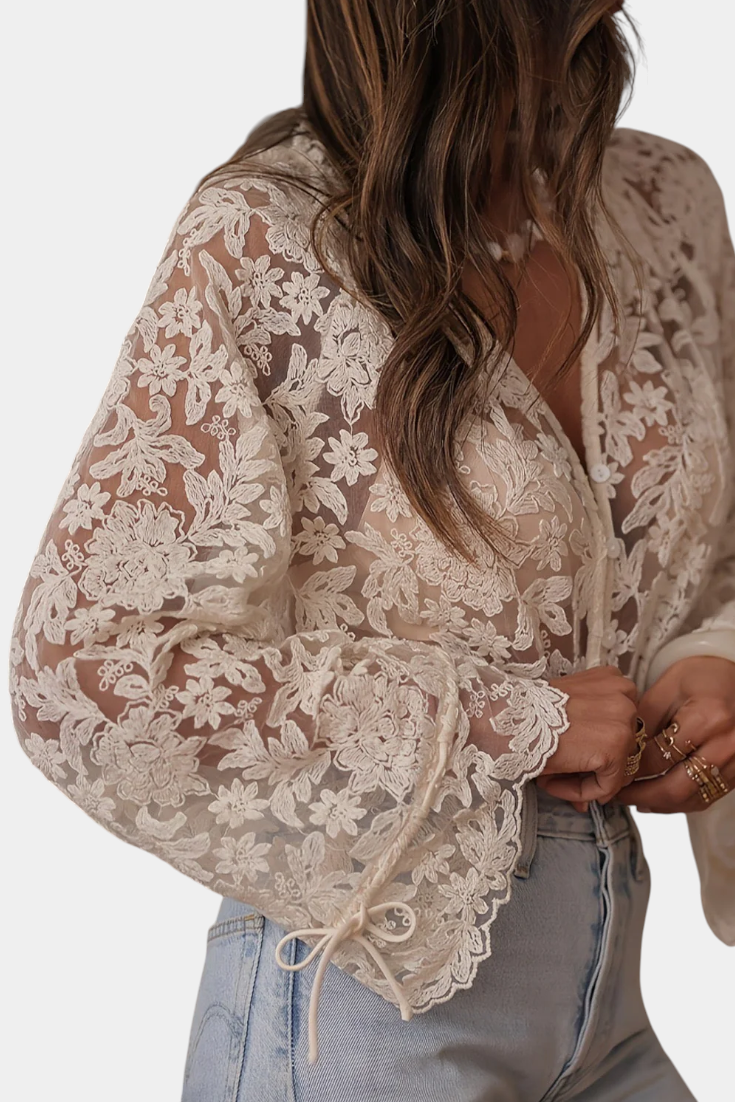 Calista Blůza Krajková Květinová Boho Kolekce Exkluzivní