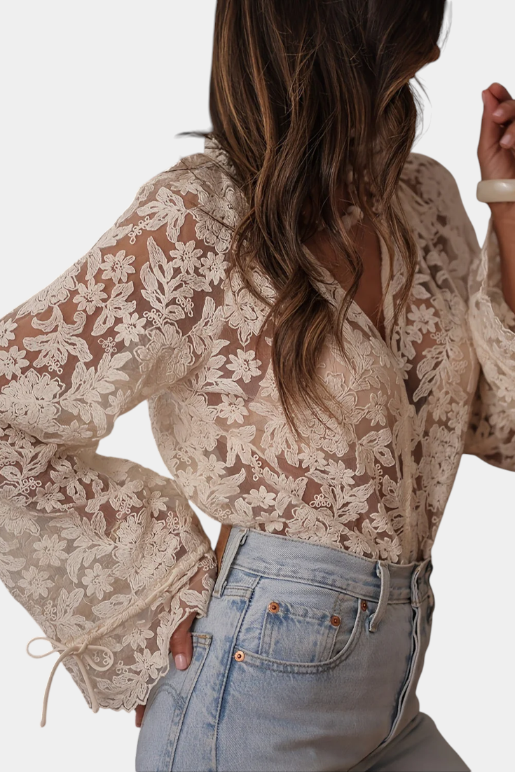 Calista Blůza Krajková Květinová Boho Kolekce Exkluzivní