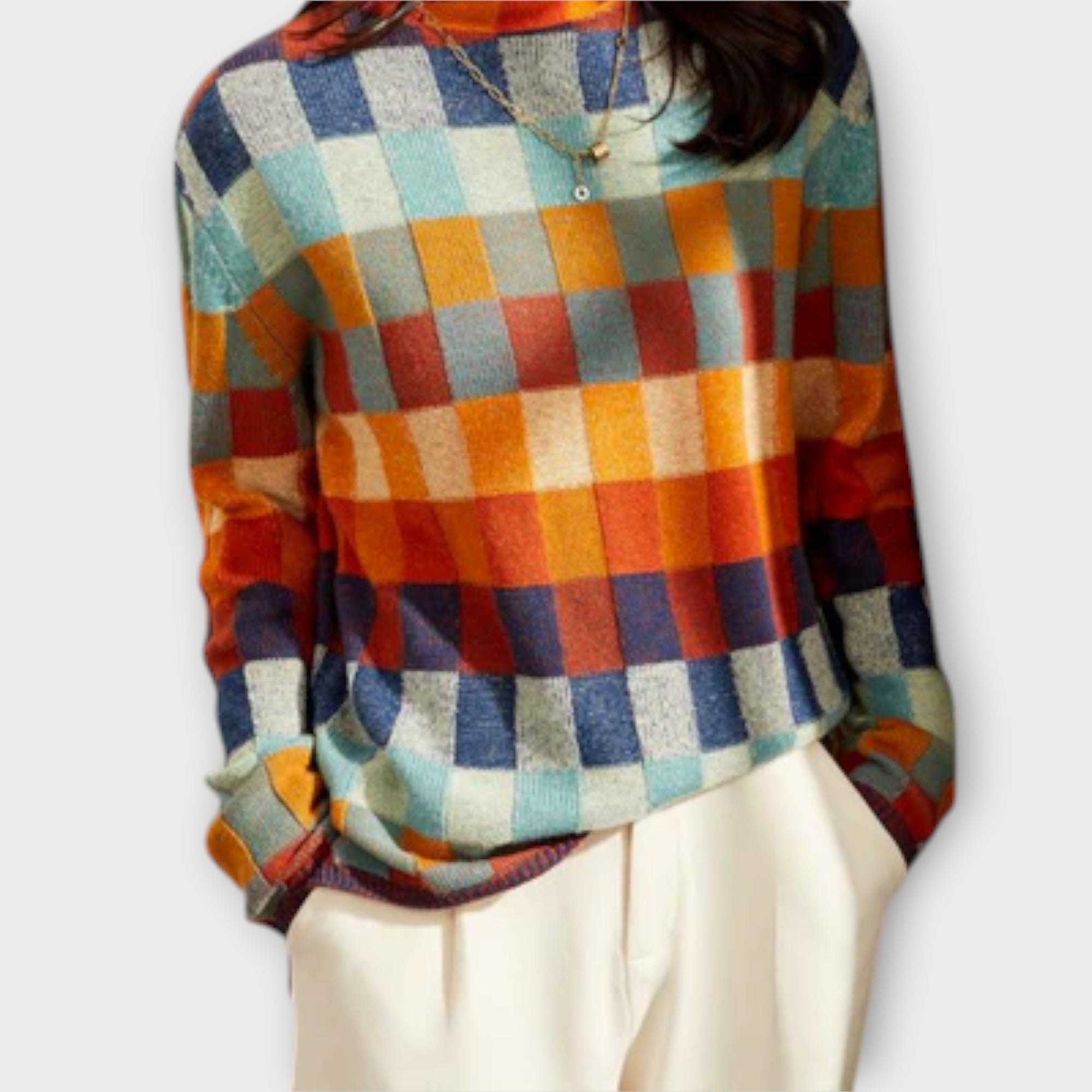 Erika Dámský Svetr Patchwork Exkluzivní Nadčasový Styl