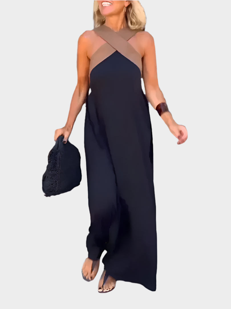 Elegantní šaty s překříženým dekoltem Nude Navy Exkluzivní