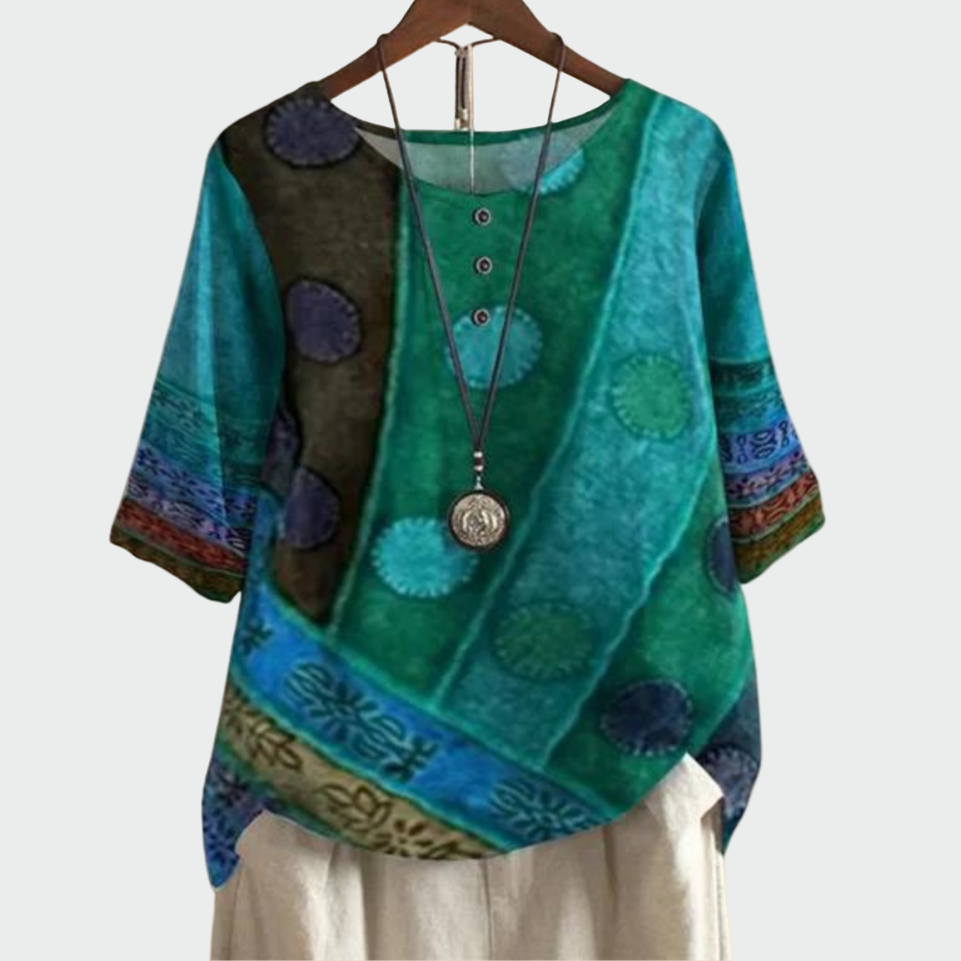 Ethnic Color Blůza S Uměleckým Vzorem Exkluzivní Kolekce