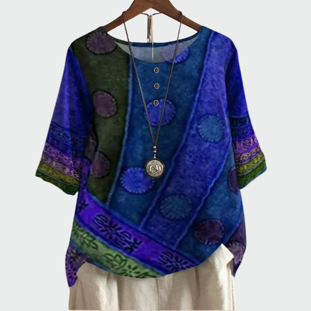 Ethnic Color Blůza S Uměleckým Vzorem Exkluzivní Kolekce