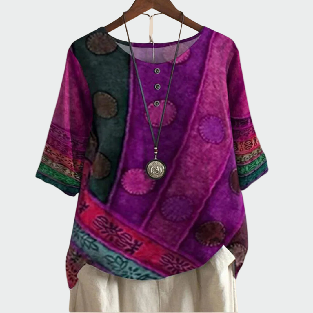 Ethnic Color Blůza S Uměleckým Vzorem Exkluzivní Kolekce