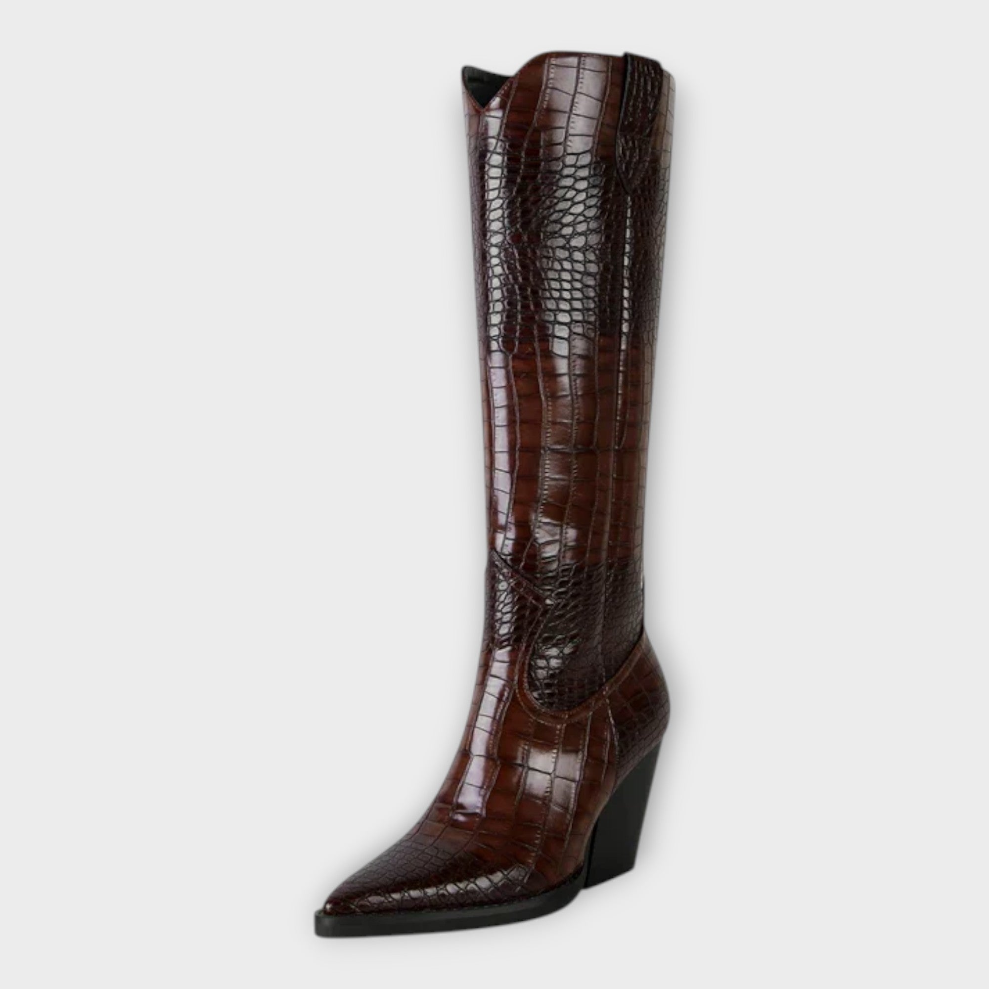 Kozačky S Krokodýlím Vzorem A Elegantním Podpatkem