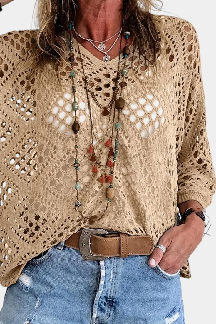 Fern Krajková Halenka Rukáv Polyester 100 Ženy Exkluzivní