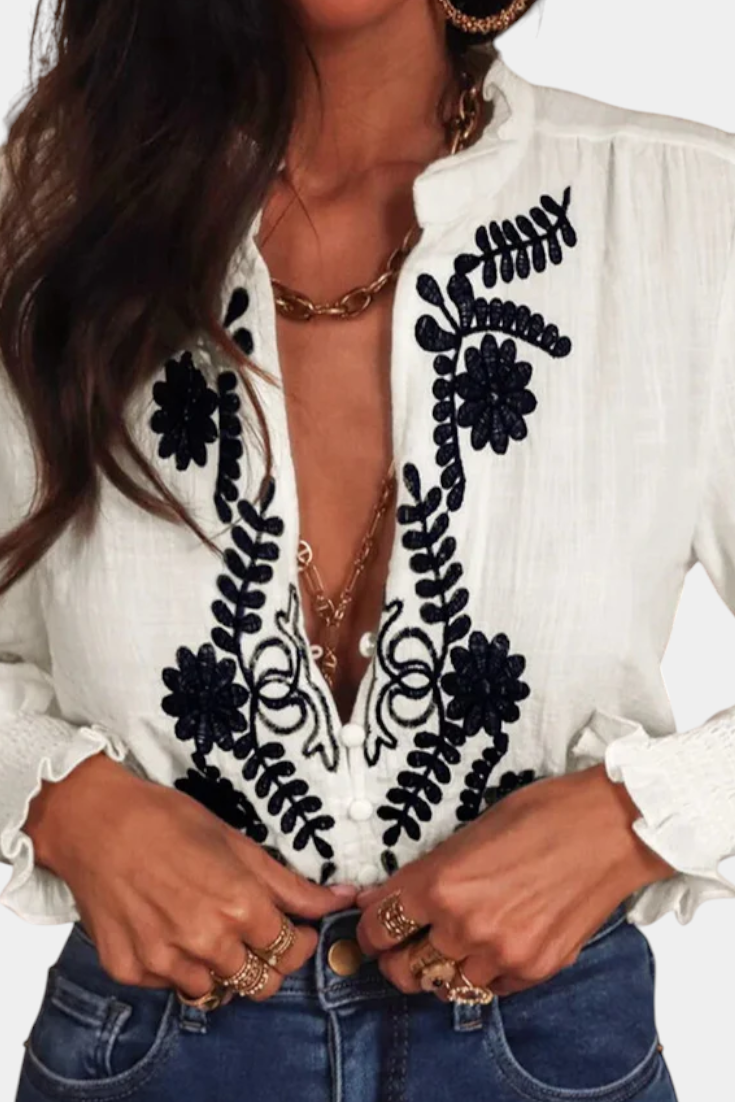 Sahara Petals Blůza Bavlněná Prodyšná Etno Výšivka Luxus