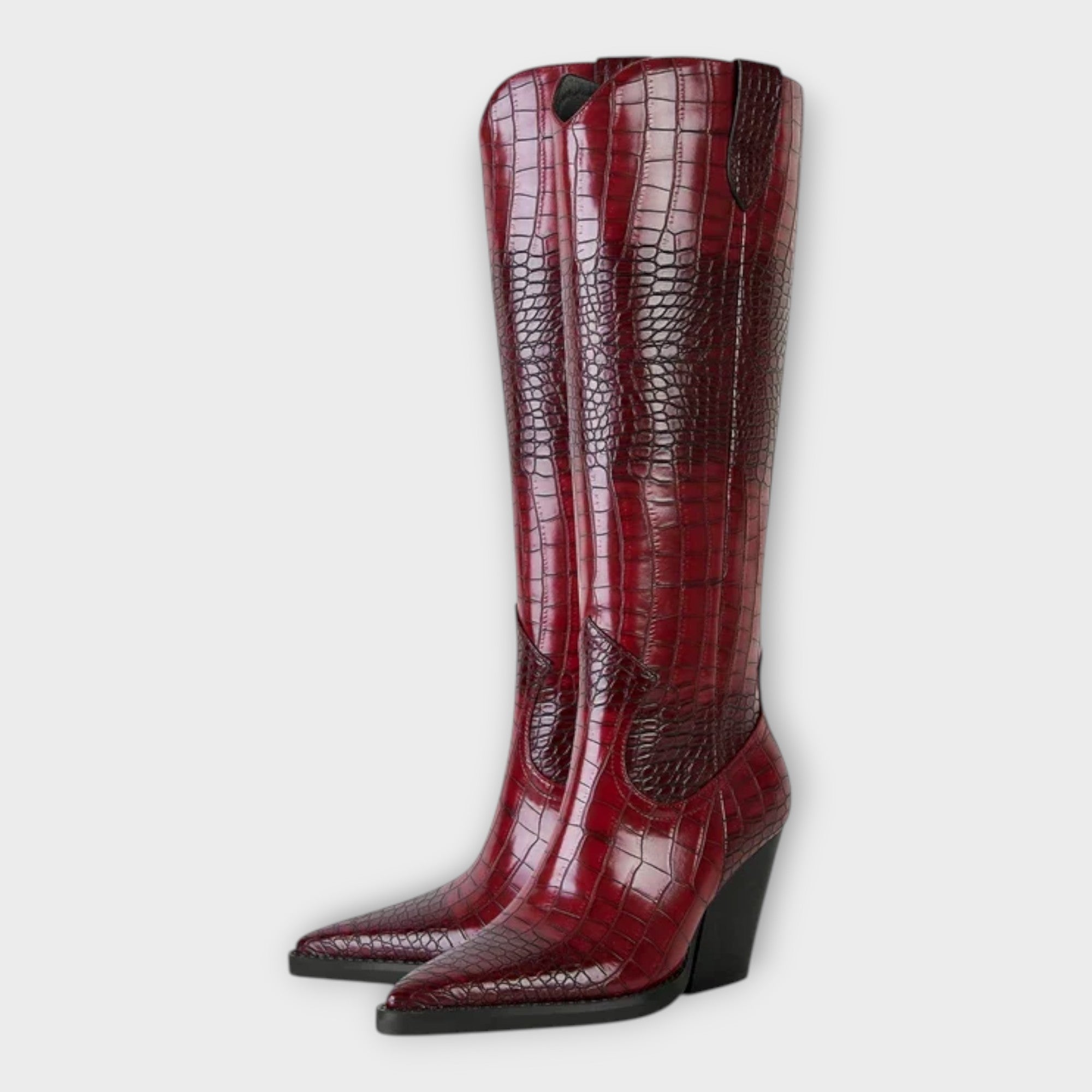 Kozačky S Krokodýlím Vzorem A Elegantním Podpatkem