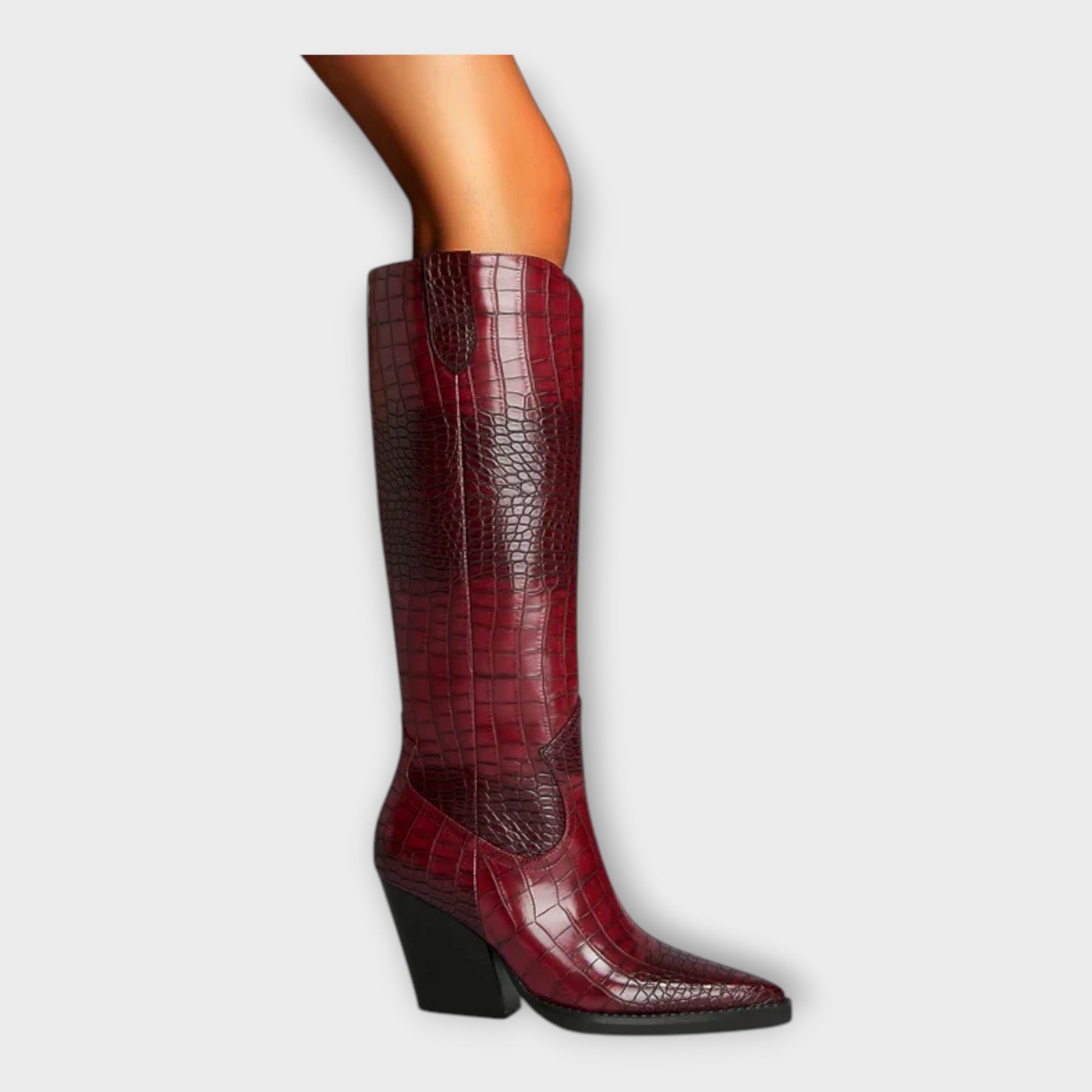Kozačky S Krokodýlím Vzorem A Elegantním Podpatkem