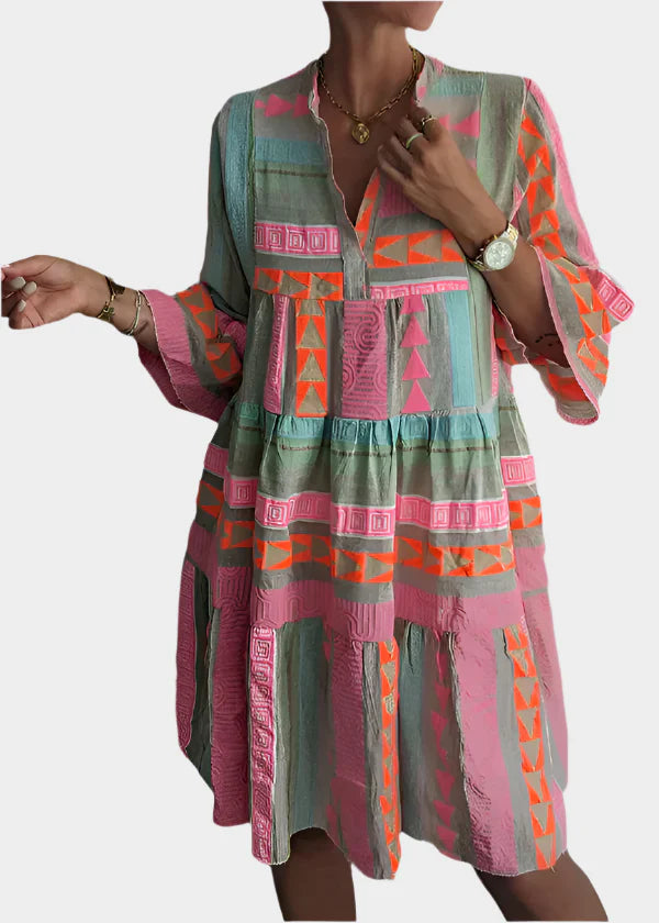 Boho Kolekce Letní Šaty S Geometrickým Tiskem Exkluzivní