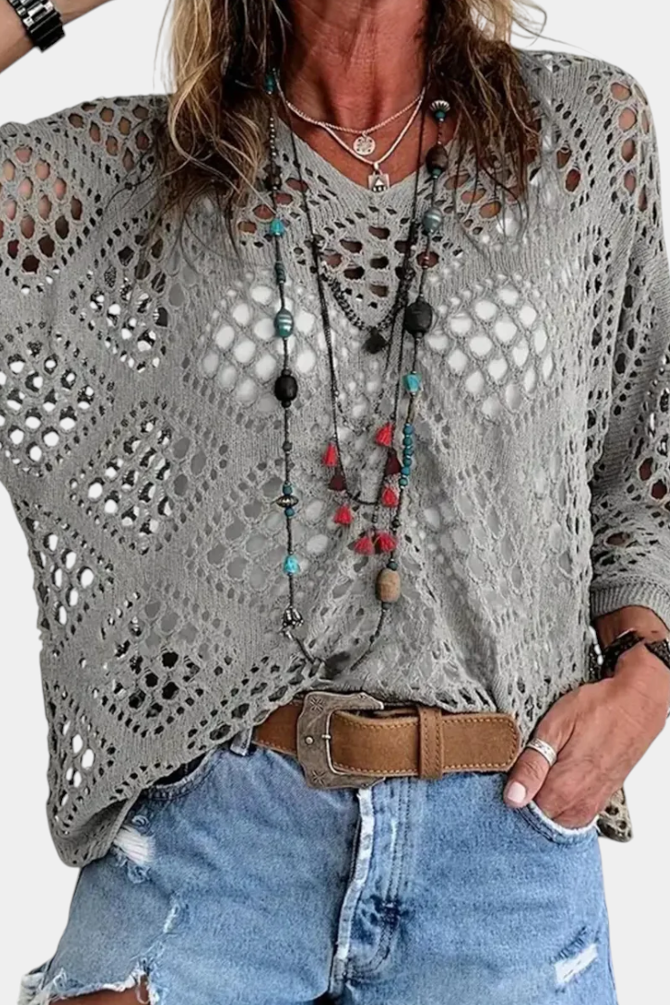 Fern Krajková Halenka Rukáv Polyester 100 Ženy Exkluzivní