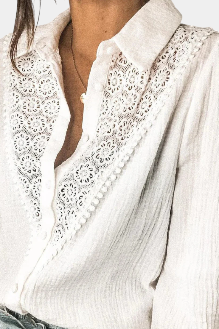 Tess Krajková Bílá Halenka Z 100procent Bavlny Vintage