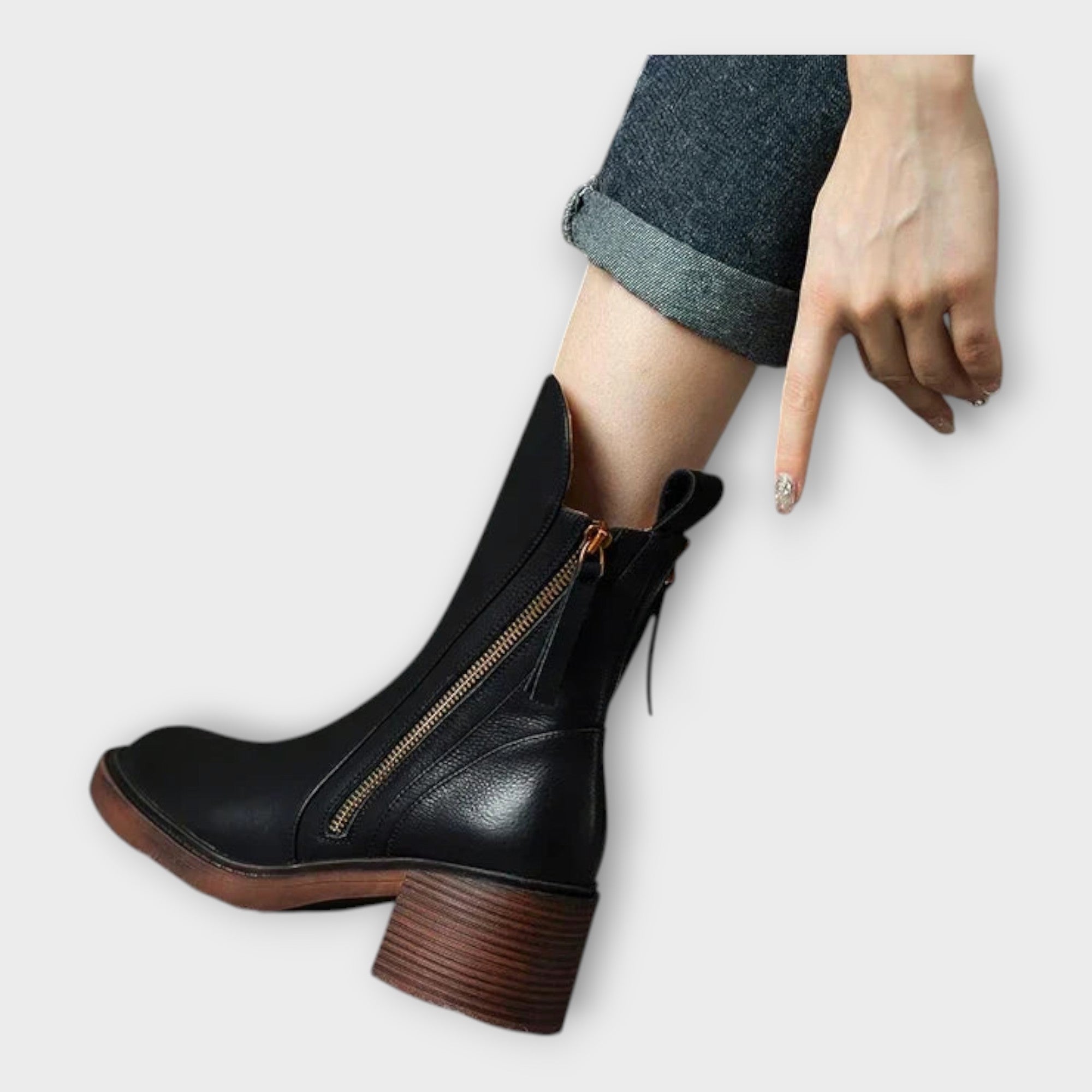 Kožené Kotníkové Boty Elegantní Linie Zip Exkluzivní