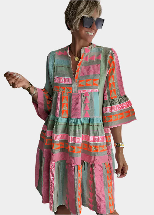 Boho Kolekce Letní Šaty S Geometrickým Tiskem Exkluzivní