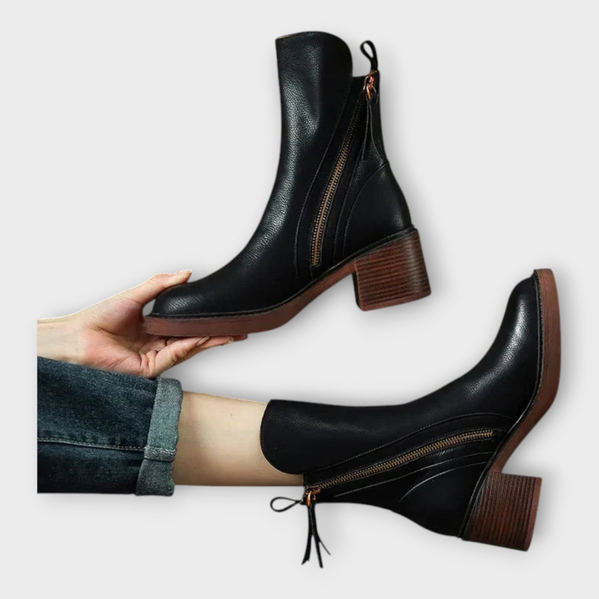Kožené Kotníkové Boty Elegantní Linie Zip Exkluzivní