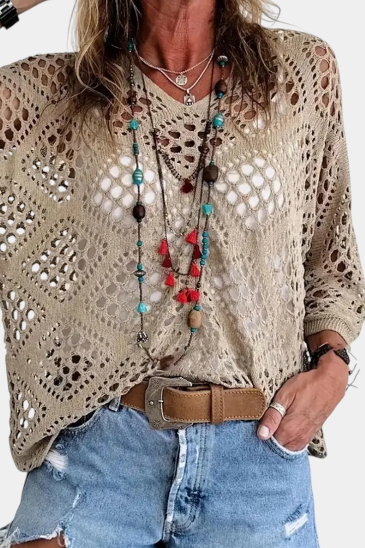 Fern Krajková Halenka Rukáv Polyester 100 Ženy Exkluzivní