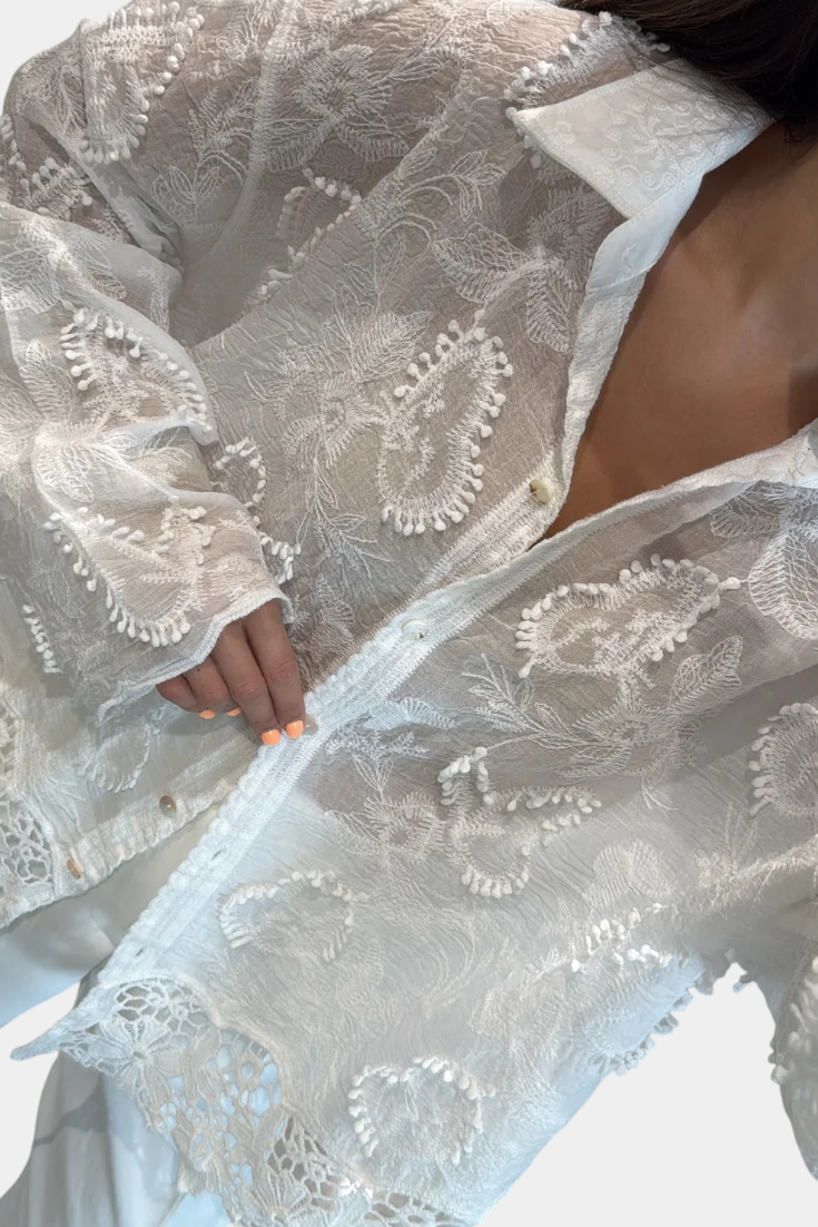 Prairie Košile Krajkou Transparentní Zlaté Knoflíky Lux