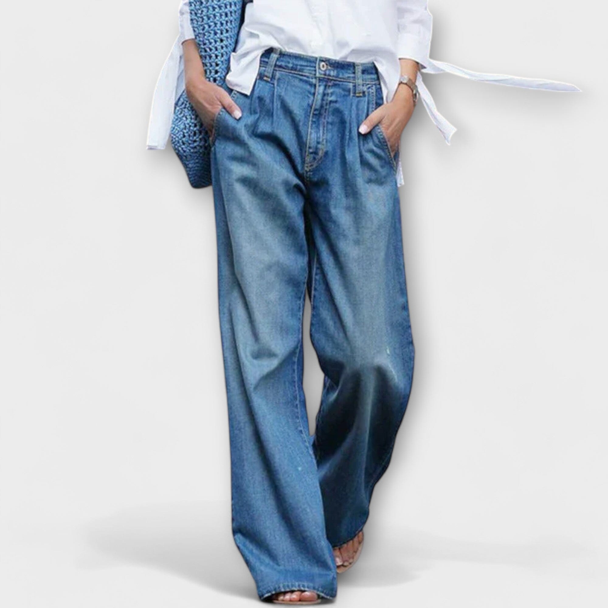 Ava Dámské Džíny Premium Denim Širokou Nohou Exkluzivní
