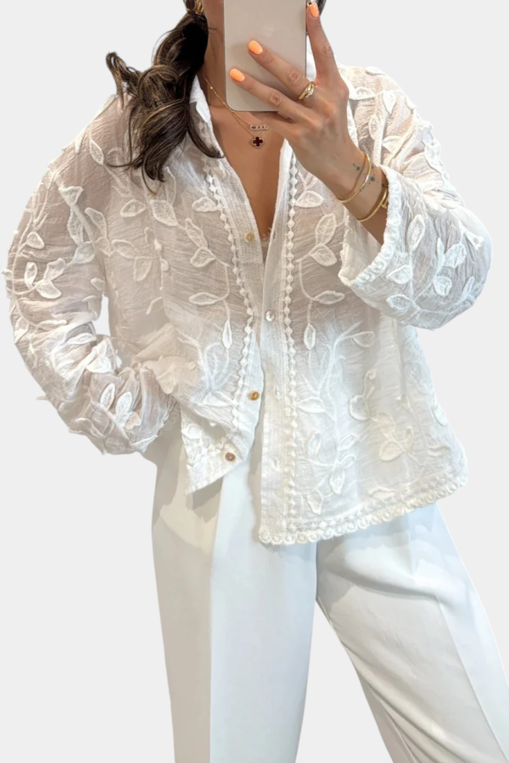 Prairie Košile Krajkou Transparentní Zlaté Knoflíky Lux