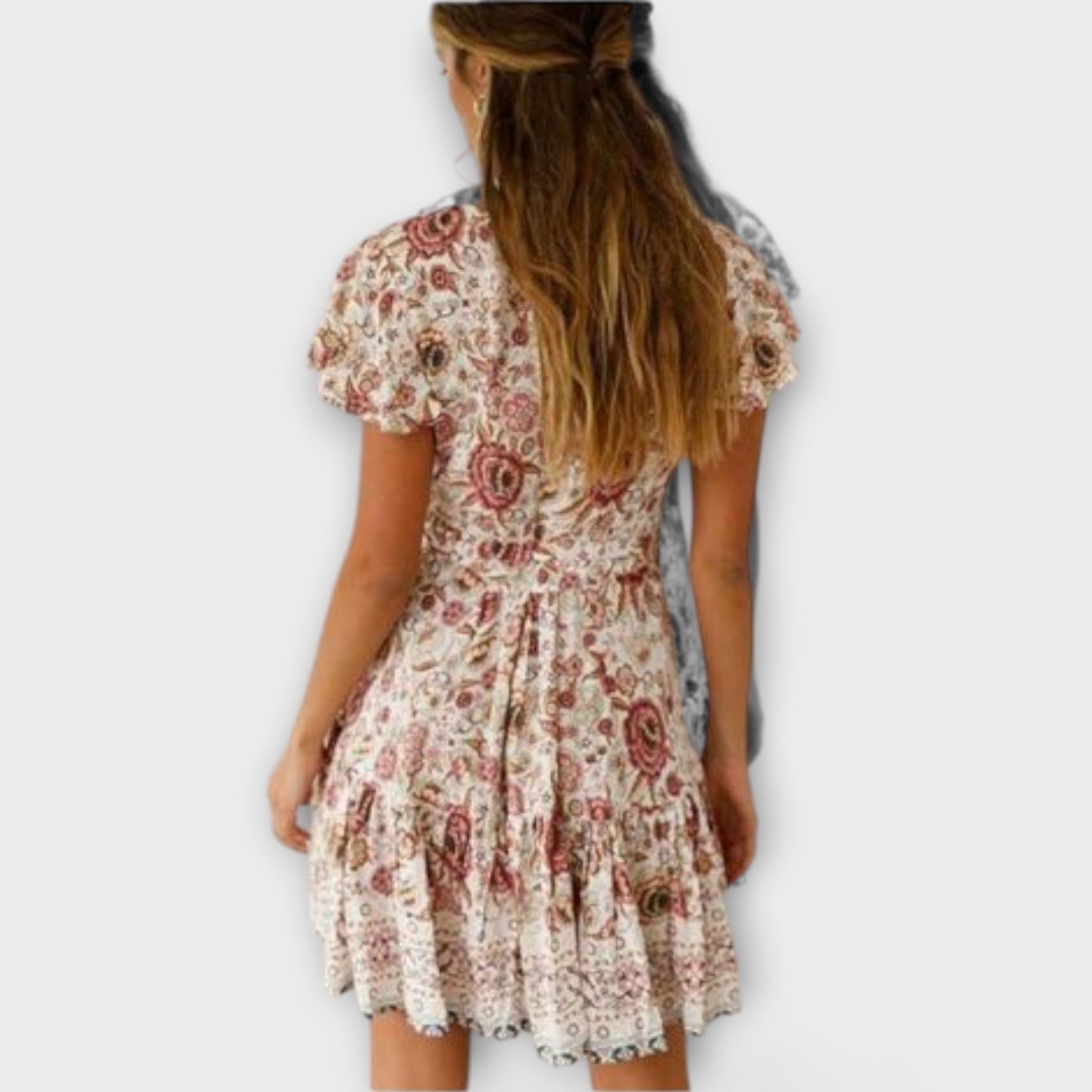 Amína Boho Krátké Šaty Květinovým Vzorem Exkluzivní