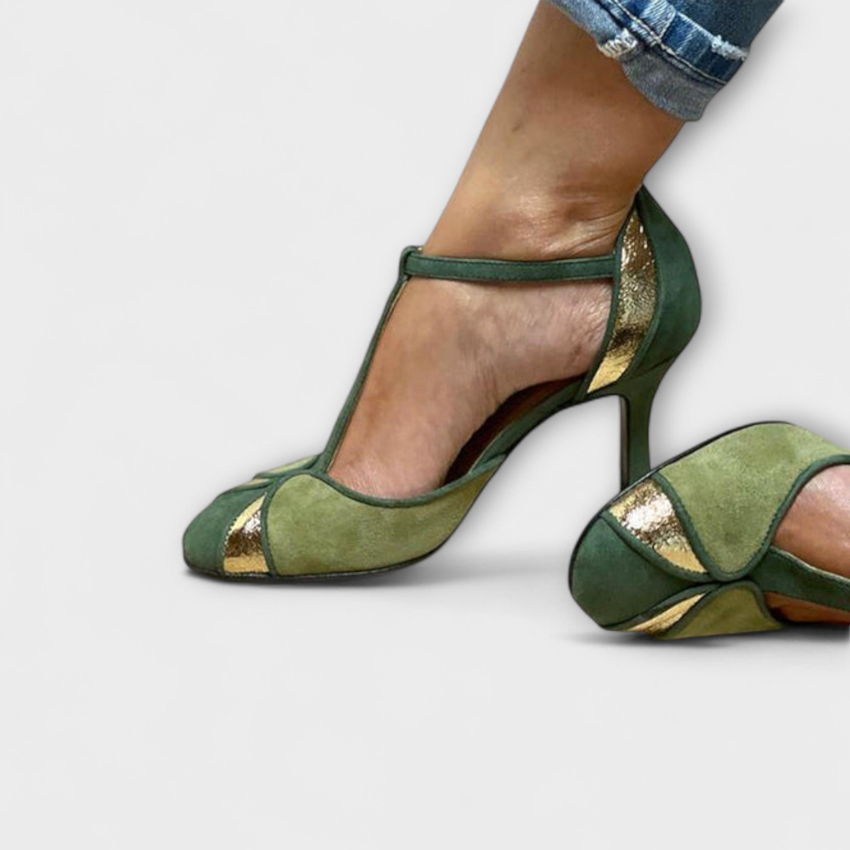 Alona Patchwork Lodičky TStrap Exkluzivní Zelené Kolekce