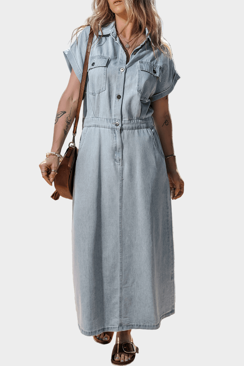 Elegantní Džínsové Šaty Maxi Denim Kolekce Exkluzivní