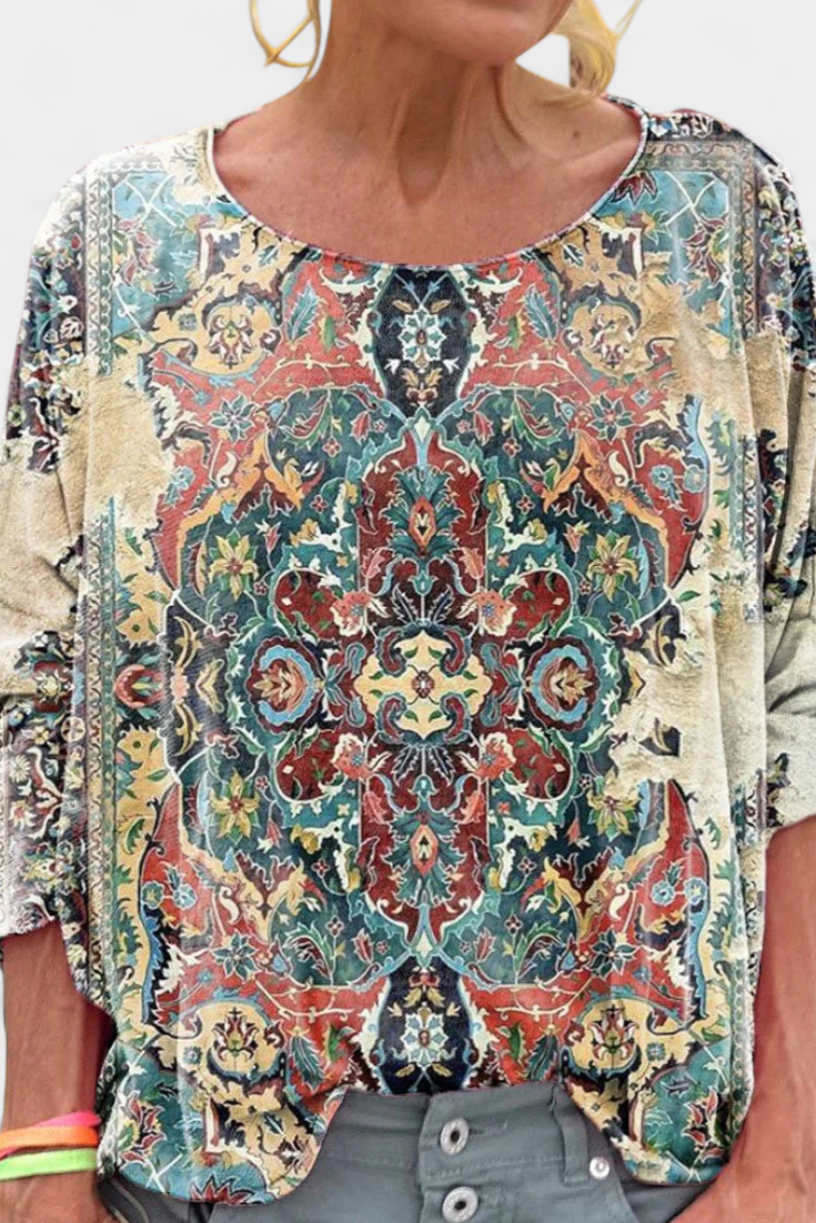 Omari Halenka Volná Boho Retro Vzor Exkluzivní Kousek