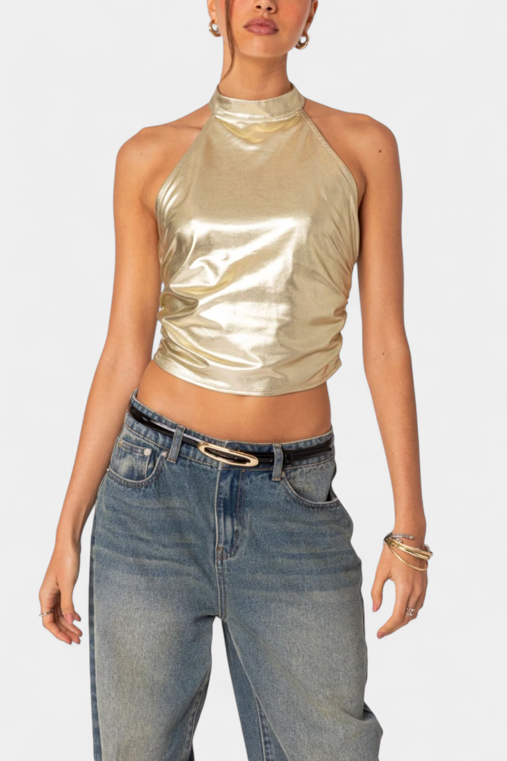 Karter Anna Halter Top Metálový Luxusní Límec Bez Zad