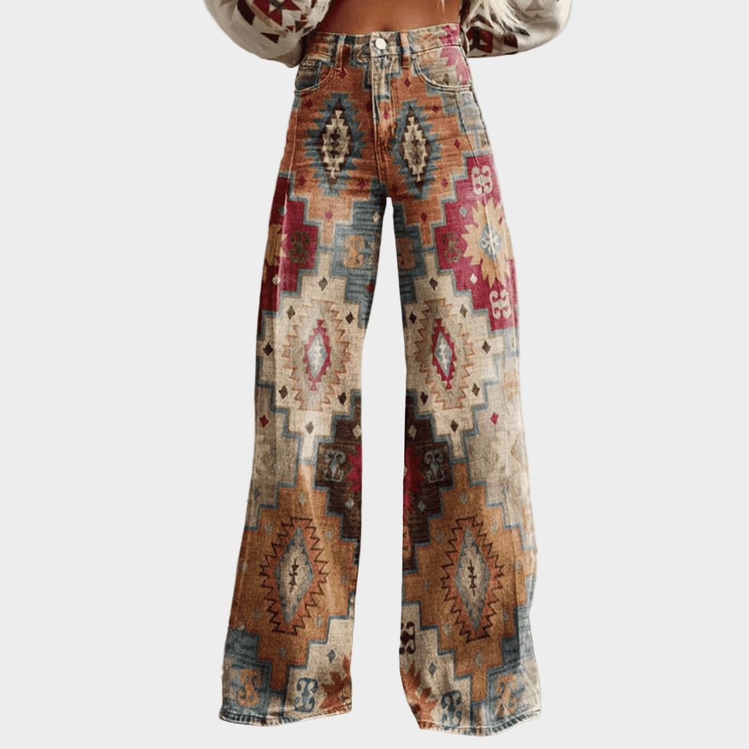 Vintage Boho Denim S Vysokým Pásem A Širokými Nohavicemi