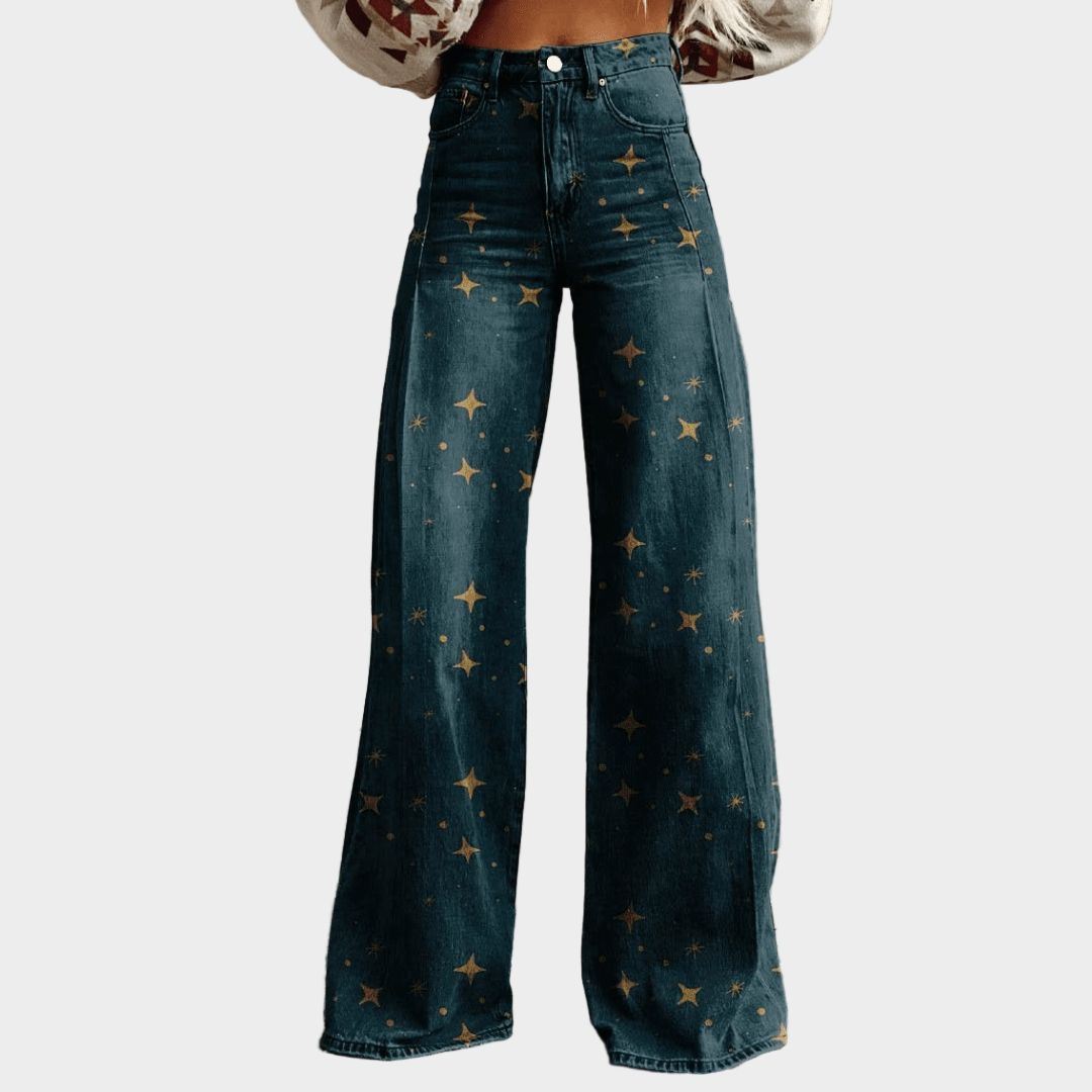 Vintage Boho Denim S Vysokým Pásem A Širokými Nohavicemi