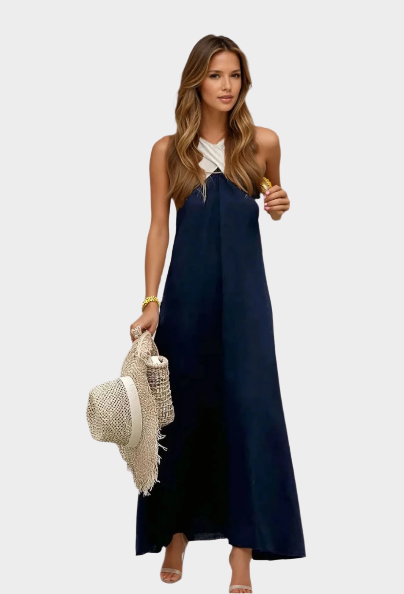 Elegantní šaty s překříženým dekoltem Nude Navy Exkluzivní